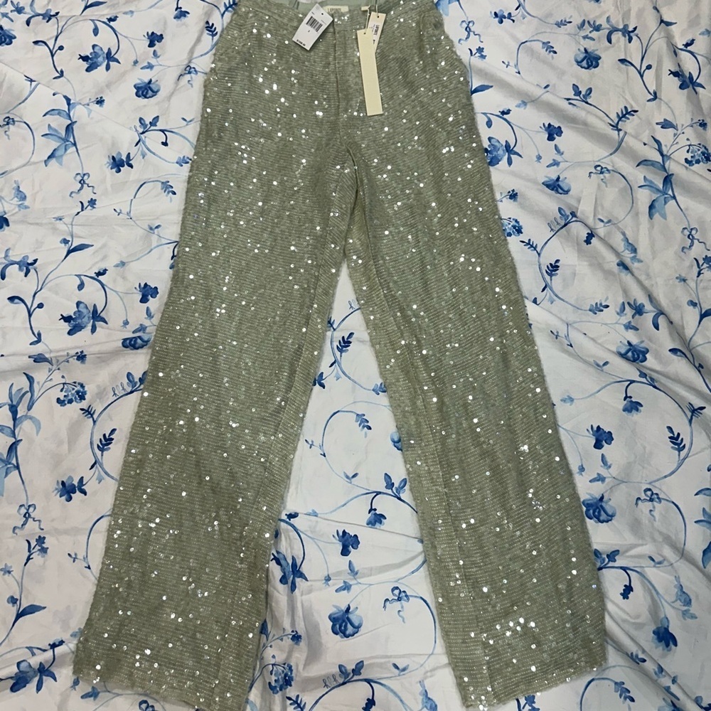 La Pointe Sequin Embellished Light Green (Mint) Pants Size 2